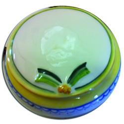Cofanetto in ceramica (contorni gialli/fiocco verde)